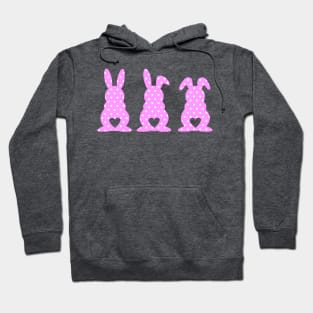 Three Easter Bunnies with Heart Shaped Tails Pink Polkadots Hoodie